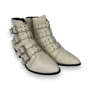 Circus by Sam Edelman Ivory Hutton Leather Ankle Boot with Straps and Buckles